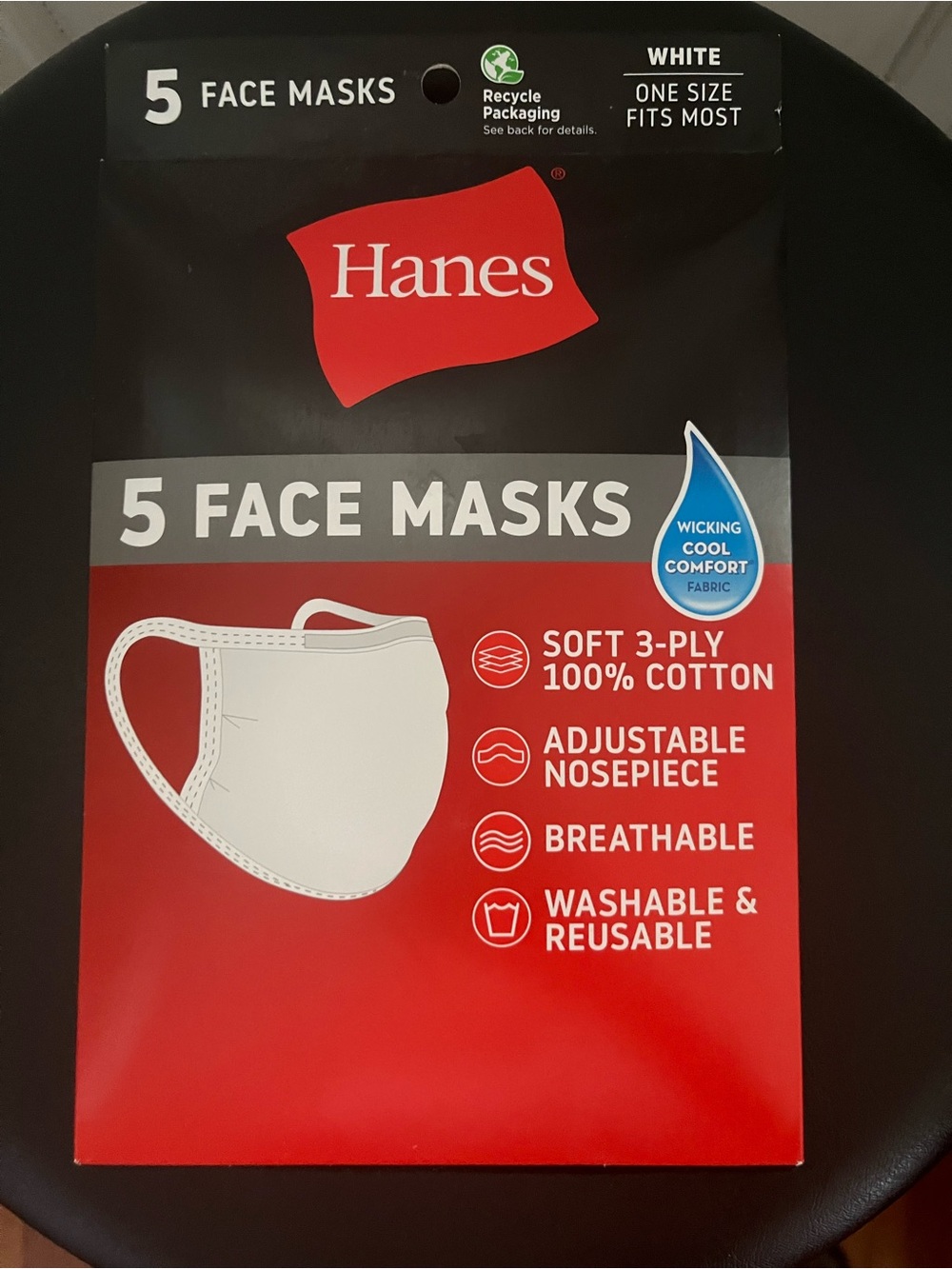 🔥5/$20🔥New Hanes White Cloth Masks Pack of 5